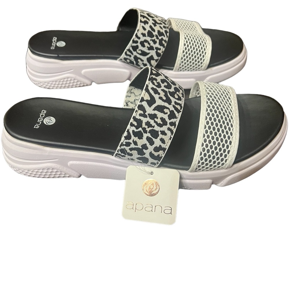 Apana White Mesh Leopard Slip On Shoes